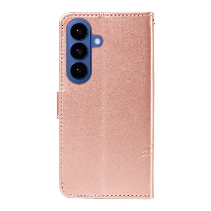 OEM - Plånboksfodral för Samsung Galaxy S26 Plus Konstläder Blommönster - Roséguld