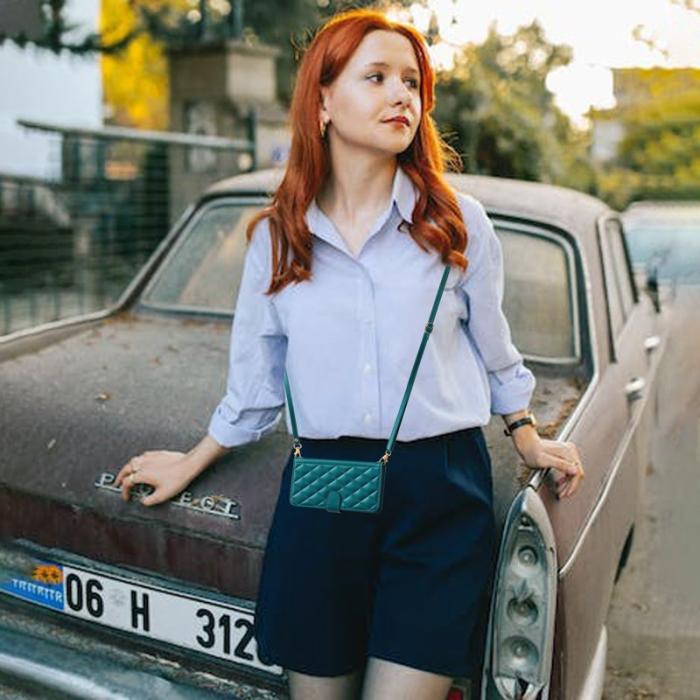 OEM - Plånboksfodral för Samsung Galaxy S26 Plus Konstläder med axelrem - Grön