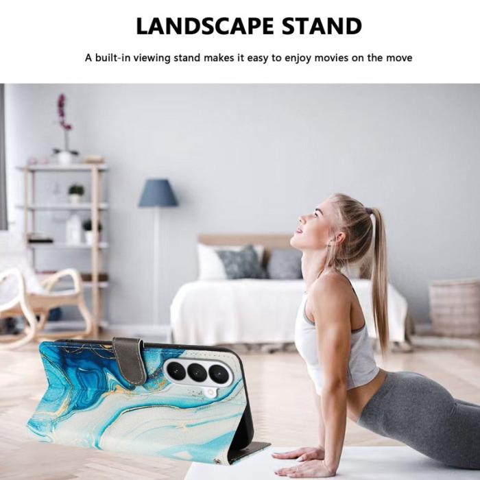 OEM - Plånboksfodral för Samsung Galaxy S26 Plus Konstläder med handledsrem Blå Marmor