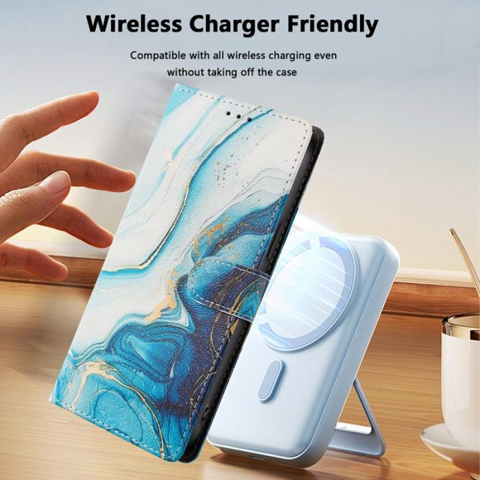 OEM - Plånboksfodral för Samsung Galaxy S26 Plus Konstläder med handledsrem Blå Marmor