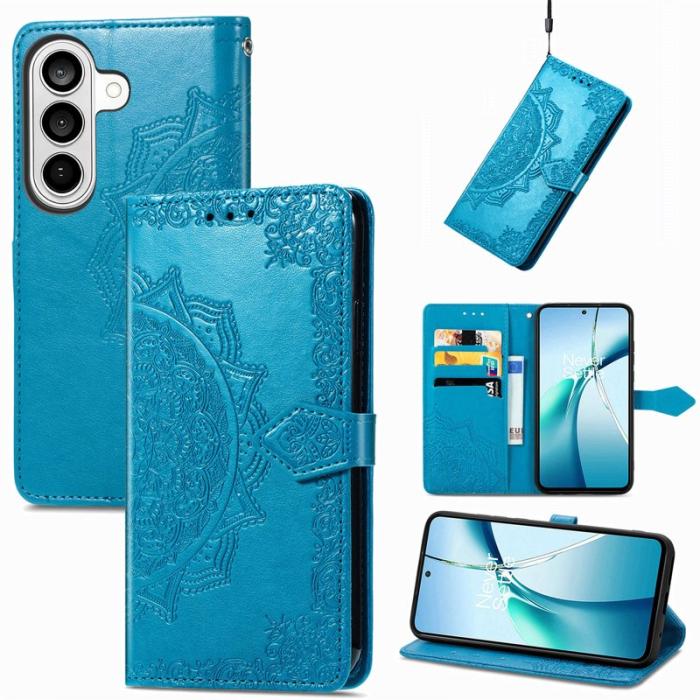 OEM - Plånboksfodral för Samsung Galaxy S26 Plus Mandala Blommor Konstläder - Blå