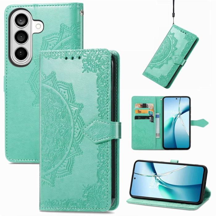 OEM - Plånboksfodral för Samsung Galaxy S26 Plus Mandala Blommor Konstläder - Grön