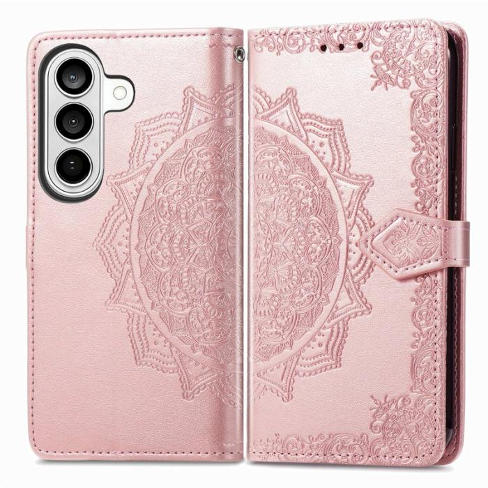 OEM - Plånboksfodral för Samsung Galaxy S26 Plus Mandala Blommor Konstläder - Roséguld