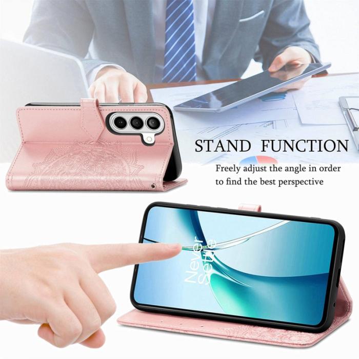 OEM - Plånboksfodral för Samsung Galaxy S26 Plus Mandala Blommor Konstläder - Roséguld