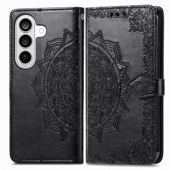 OEM - Plånboksfodral för Samsung Galaxy S26 Plus Mandala Blommor Konstläder - Svart