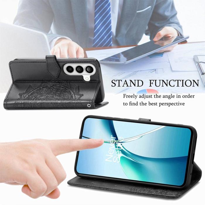 OEM - Plånboksfodral för Samsung Galaxy S26 Plus Mandala Blommor Konstläder - Svart