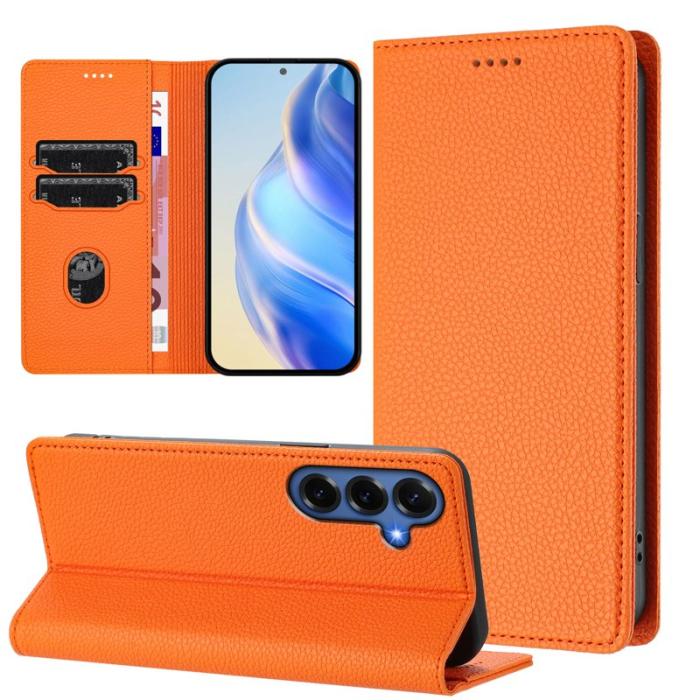 OEM - Plånboksfodral för Samsung Galaxy S26 Plus RFID Blocking Konstläder - Orange