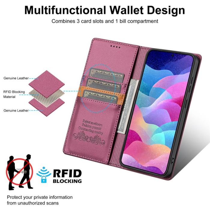 N.BEKUS - N.BEKUS Plånboksfodral för Samsung Galaxy S26 Plus RFID Konstläder Vinröd