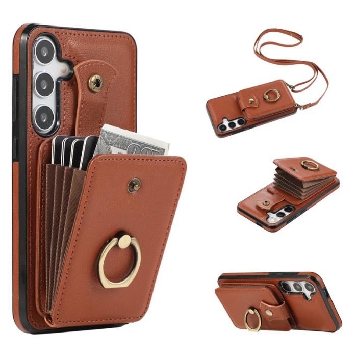 OEM - Mobilfodral för Samsung Galaxy S26 Plus Ringhållare Kickstand Konstläder Brun