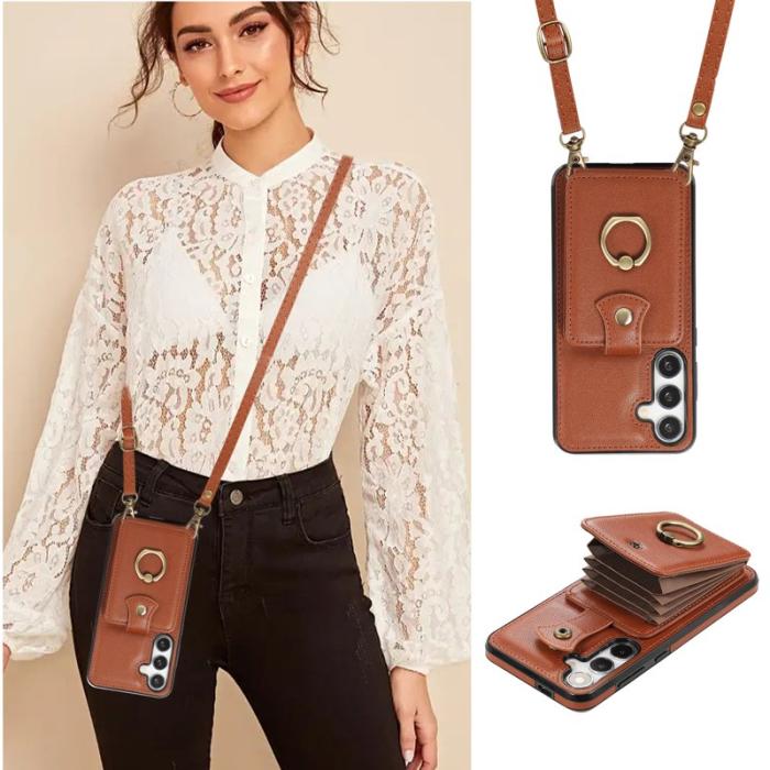 OEM - Mobilfodral för Samsung Galaxy S26 Plus Ringhållare Kickstand Konstläder Brun