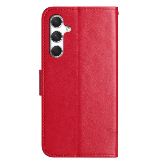 OEM - Plånboksfodral för Samsung Galaxy S26 Plus Ställ Impräntad Fjäril - Röd