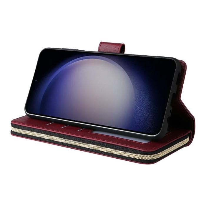 OEM - Mobilfodral för Samsung Galaxy S26 PU läder 9 kortfack - Vinröd