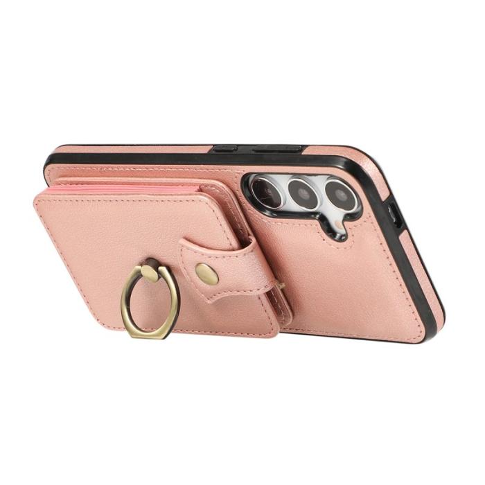 OEM - Mobilfodral för Samsung Galaxy S26 Ringhållare Kickstand TPU Konstläder Roséguld