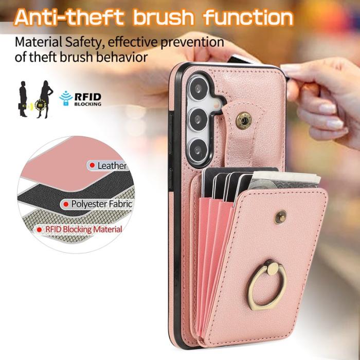 OEM - Mobilfodral för Samsung Galaxy S26 Ringhållare Kickstand TPU Konstläder Roséguld