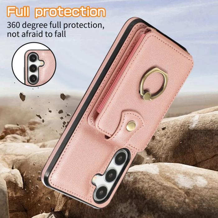 OEM - Mobilfodral för Samsung Galaxy S26 Ringhållare Kickstand TPU Konstläder Roséguld