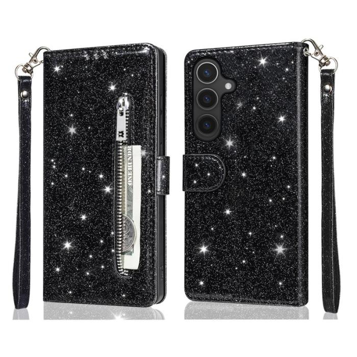 OEM - Mobilfodral för Samsung Galaxy S26 Ställfunktion Glitter Konstläder - Svart