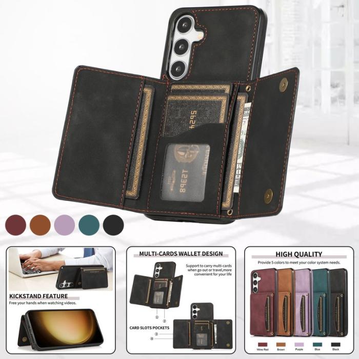 OEM - Plånboksfodral för Samsung Galaxy S26 Tri-Fold Kickstand PU + TPU - Svart