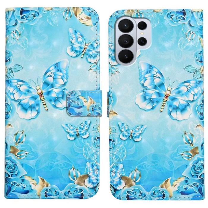 OEM - Mobilfodral för Samsung Galaxy S26 Ultra 3D-mönster Konstläder - Blå fjäril