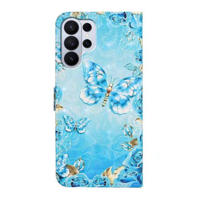 OEM - Mobilfodral för Samsung Galaxy S26 Ultra 3D-mönster Konstläder - Blå fjäril