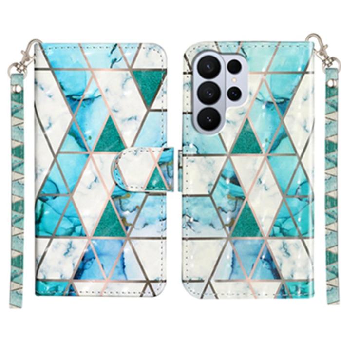 OEM - Plånboksfodral för Samsung Galaxy S26 Ultra 3D-mönster Konstläder - Grön marmor