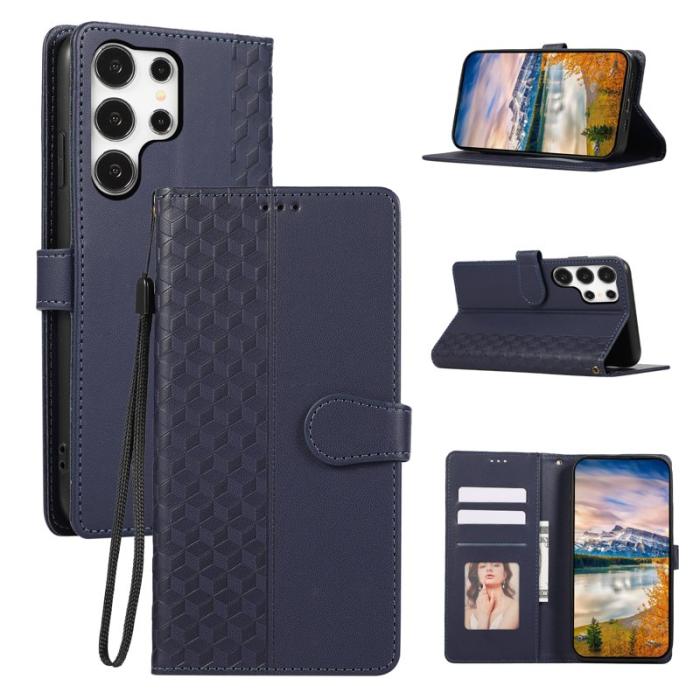 OEM - Plånboksfodral för Samsung Galaxy S26 Ultra 3D Rhombus Konstläder - Blå