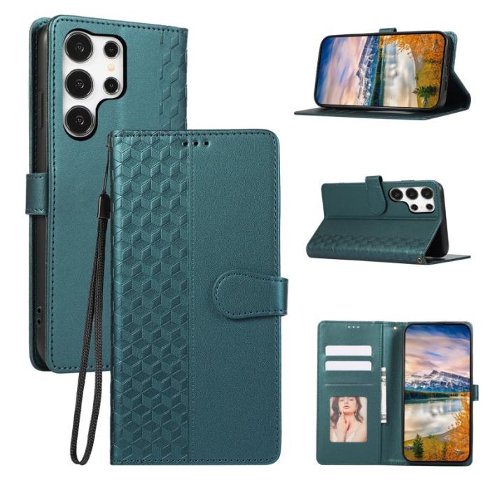 OEM - Plånboksfodral för Samsung Galaxy S26 Ultra 3D Rhombus Konstläder - Grön