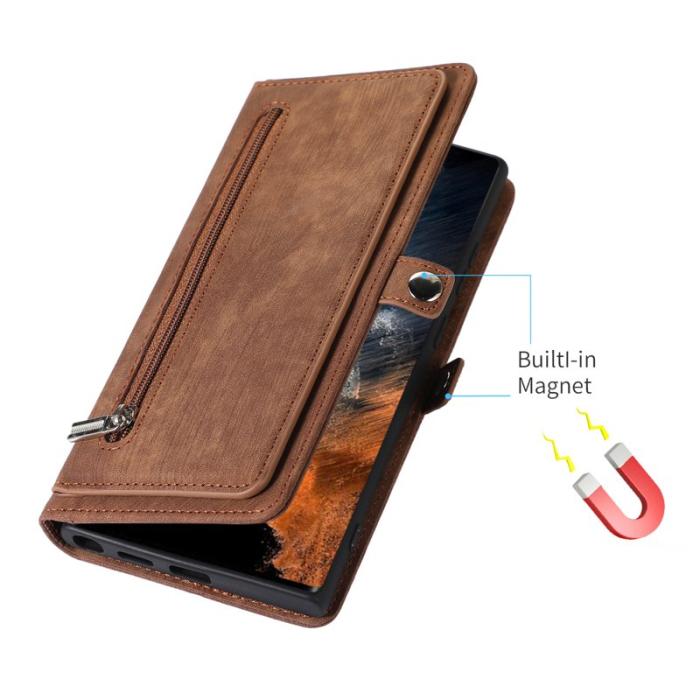 OEM - Mobilfodral för Samsung Galaxy S26 Ultra 9 Kortplatser Konstläder - Brun