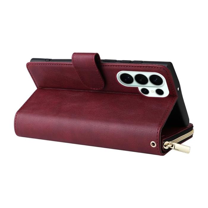 OEM - Mobilfodral för Samsung Galaxy S26 Ultra 9 Kortplatser Konstläder - Vinröd