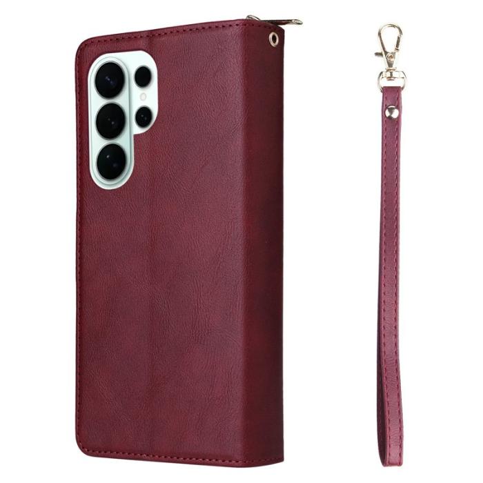 OEM - Mobilfodral för Samsung Galaxy S26 Ultra 9 Kortplatser Konstläder - Vinröd