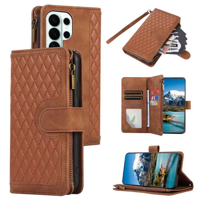 OEM - Mobilfodral för Samsung Galaxy S26 Ultra Konstläder 9 kortfack - Brun