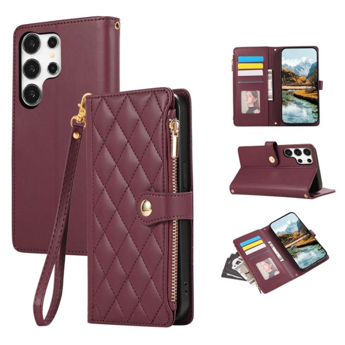 OEM - Mobilfodral för Samsung Galaxy S26 Ultra Konstläder Flera kort - Vinröd
