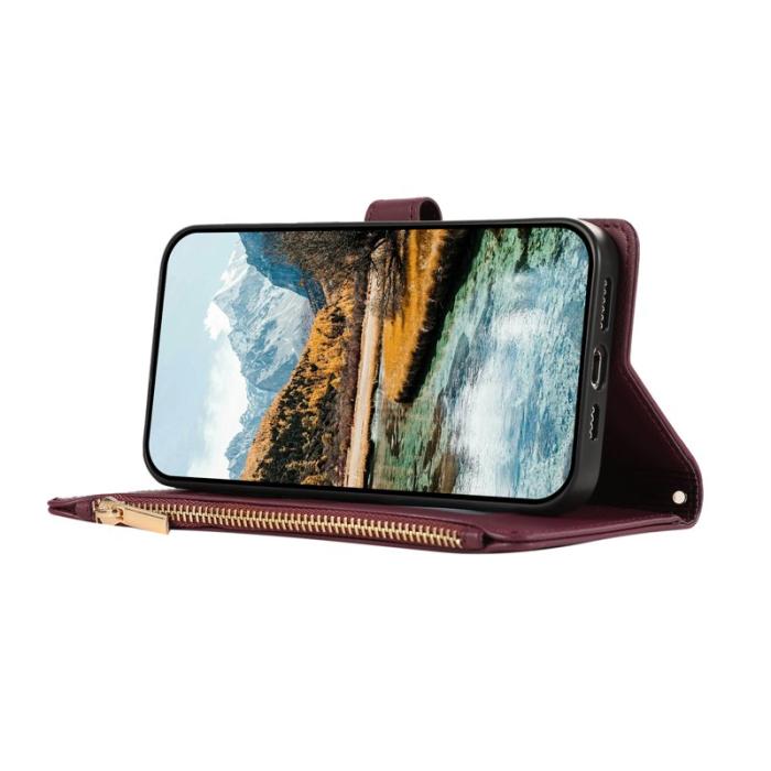 OEM - Mobilfodral för Samsung Galaxy S26 Ultra Konstläder Flera kort - Vinröd