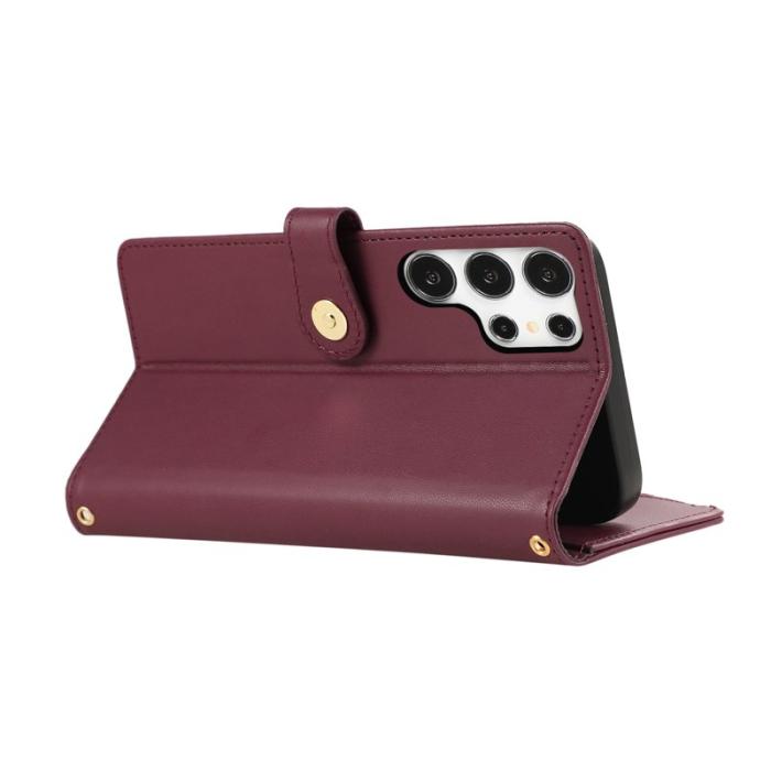 OEM - Mobilfodral för Samsung Galaxy S26 Ultra Konstläder Flera kort - Vinröd