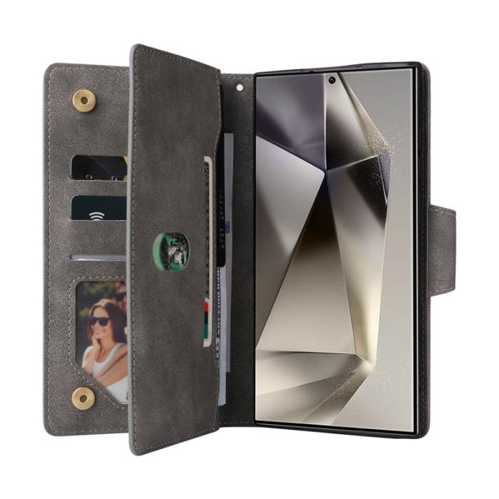 LC.imeeke - LC.IMEEKE Plånboksfodral för Samsung Galaxy S26 Ultra Äkta läder - Grå