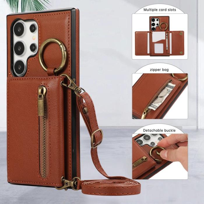 IDEWEI - IDEWEI Mobilfodral för Samsung Galaxy S26 Ultra Äkta läder Kickstand - Brun