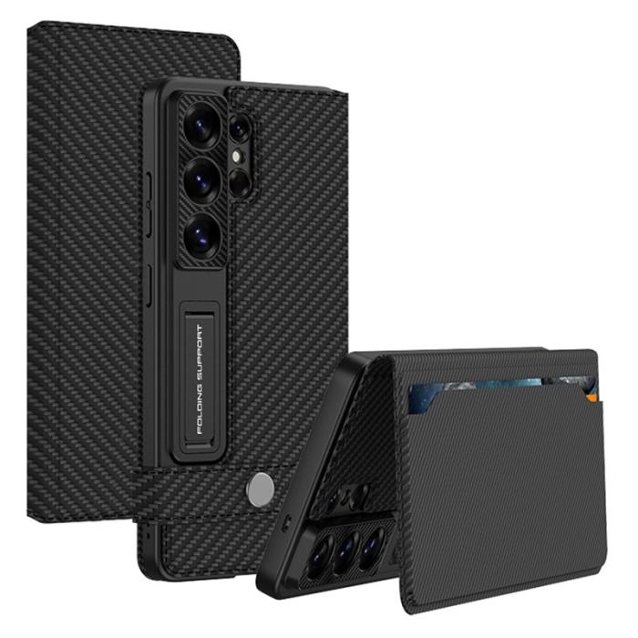 GKK - GKK Mobilfodral för Samsung Galaxy S26 Ultra Konstläder Kickstand - Kolfiber