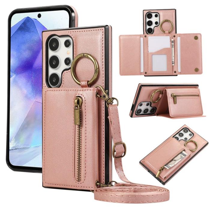 IDEWEI - IDEWEI Mobilfodral för Samsung Galaxy S26 Ultra Äkta läder Kickstand - Rosa