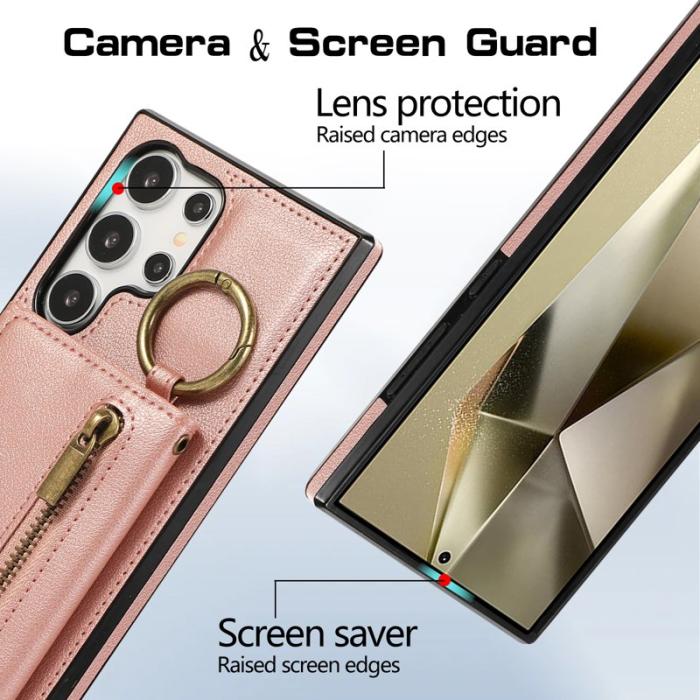 IDEWEI - IDEWEI Mobilfodral för Samsung Galaxy S26 Ultra Äkta läder Kickstand - Rosa