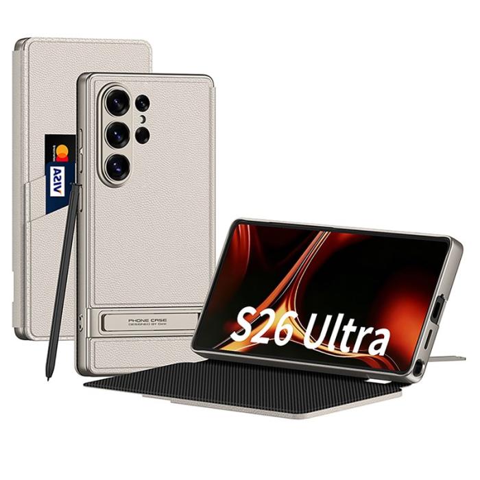 GKK - GKK Mobilfodral för Samsung Galaxy S26 Ultra Konstläder Kickstand - Titan Grå