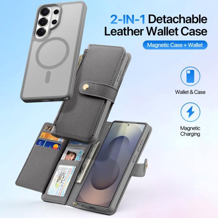 Dux Ducis - Dux Ducis Plånboksfodral för Samsung Galaxy S26 Ultra Äkta läder Magnetiskt Grå