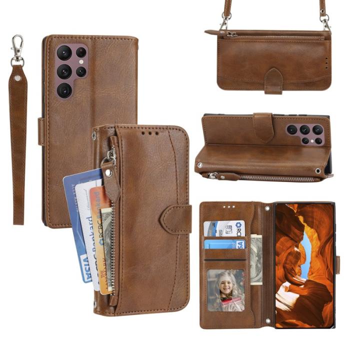 OEM - Mobilfodral för Samsung Galaxy S26 Ultra Konstläder med axelrem - Brun