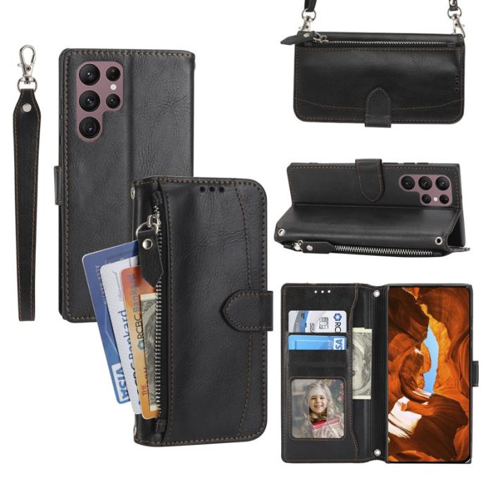 OEM - Mobilfodral för Samsung Galaxy S26 Ultra Konstläder med axelrem - Svart