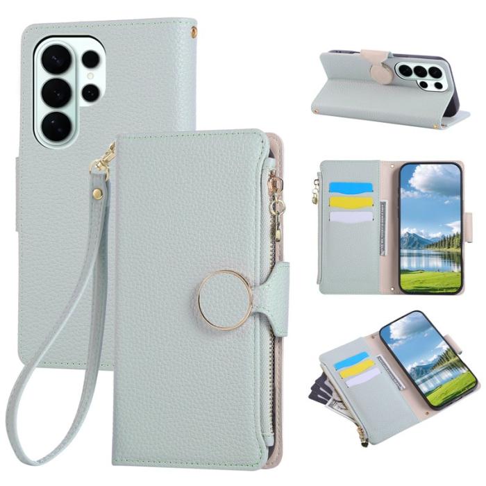 OEM - Plånboksfodral för Samsung Galaxy S26 Ultra Konstläder med handledsrem - Cyan