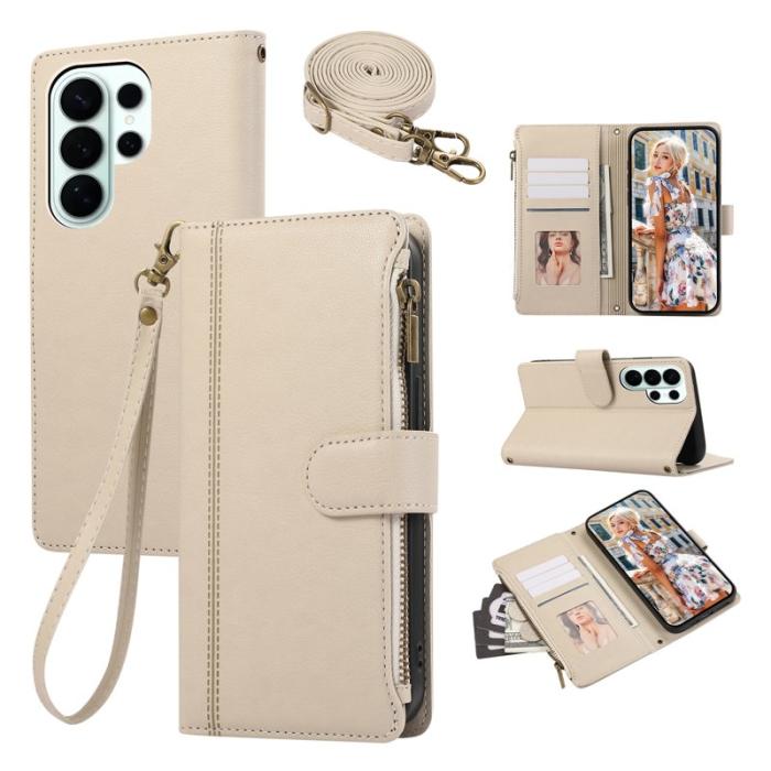 OEM - Mobilfodral för Samsung Galaxy S26 Ultra Konstläder med kortfack - Beige