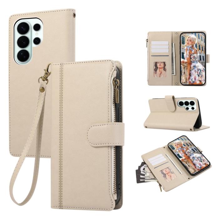 OEM - Mobilfodral för Samsung Galaxy S26 Ultra Konstläder med kortfickor - Beige