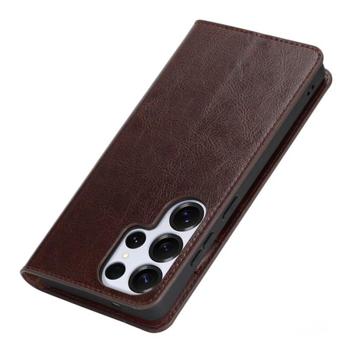 OEM - Plånboksfodral för Samsung Galaxy S26 Ultra Äkta läder - Mörkbrun