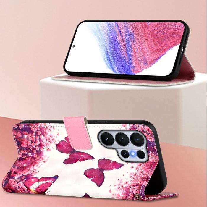 OEM - Plånboksfodral för Samsung Galaxy S26 Ultra Konstläder - Rosafjärilar