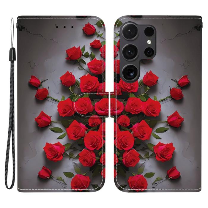 OEM - Plånboksfodral för Samsung Galaxy S26 Ultra Konstläder Ställ - Röd Ros