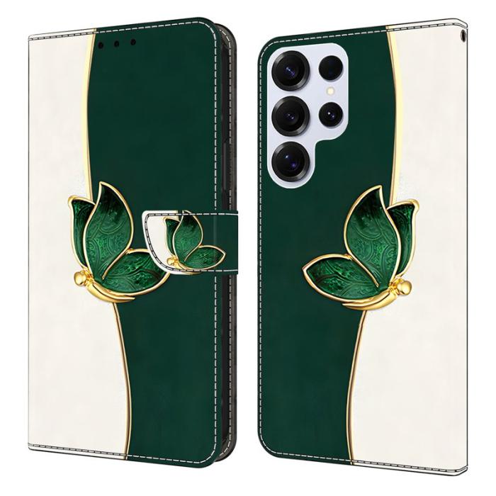 OEM - Plånboksfodral för Samsung Galaxy S26 Ultra Konstläder Stativ - Grön Fjäril