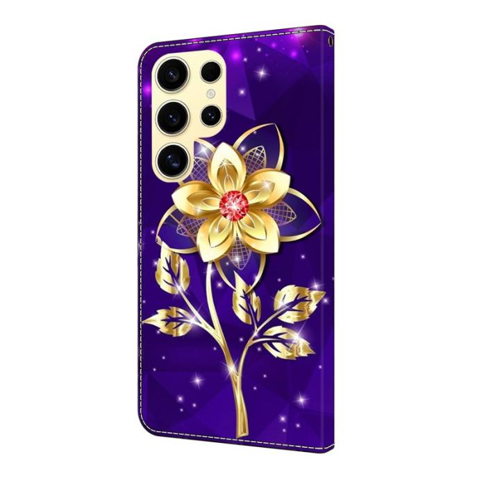 OEM - Plånboksfodral för Samsung Galaxy S26 Ultra Konstläder Flip Guldblommor på Lila